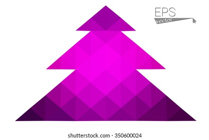 Dark purple low polygon style christmas tree vector illustration consisting of triangles.Abstract triangular polygonal origami or crystal design of New Years celebration. Isolated on white background.