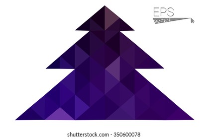 Dark purple low polygon style christmas tree vector illustration consisting of triangles.Abstract triangular polygonal origami or crystal design of New Years celebration. Isolated on white background.
