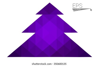 Dark purple low polygon style christmas tree vector illustration consisting of triangles.Abstract triangular polygonal origami or crystal design of New Years celebration. Isolated on white background.