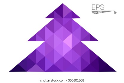 Dark purple low polygon style christmas tree vector illustration consisting of triangles.Abstract triangular polygonal origami or crystal design of New Years celebration. Isolated on white background.