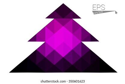 Dark purple low polygon style christmas tree vector illustration consisting of triangles.Abstract triangular polygonal origami or crystal design of New Years celebration. Isolated on white background.