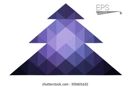 Dark purple low polygon style christmas tree vector illustration consisting of triangles.Abstract triangular polygonal origami or crystal design of New Years celebration. Isolated on white background.