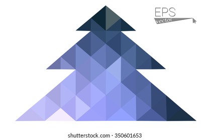 Dark purple low polygon style christmas tree vector illustration consisting of triangles.Abstract triangular polygonal origami or crystal design of New Years celebration. Isolated on white background.