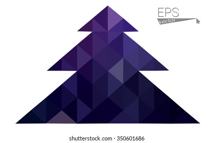 Dark purple low polygon style christmas tree vector illustration consisting of triangles.Abstract triangular polygonal origami or crystal design of New Years celebration. Isolated on white background.