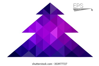 Dark purple low polygon style christmas tree vector illustration consisting of triangles.Abstract triangular polygonal origami or crystal design of New Years celebration. Isolated on white background.