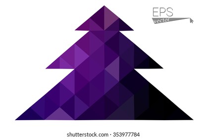 Dark purple low polygon style christmas tree vector illustration consisting of triangles.Abstract triangular polygonal origami or crystal design of New Years celebration. Isolated on white background.