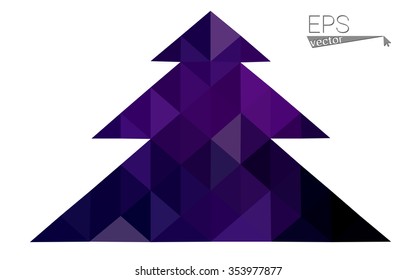 Dark purple low polygon style christmas tree vector illustration consisting of triangles.Abstract triangular polygonal origami or crystal design of New Years celebration. Isolated on white background.
