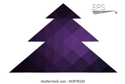 Dark purple low polygon style christmas tree vector illustration consisting of triangles.Abstract triangular polygonal origami or crystal design of New Years celebration. Isolated on white background.
