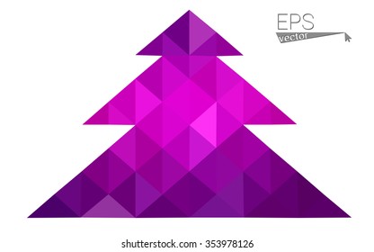 Dark purple low polygon style christmas tree vector illustration consisting of triangles.Abstract triangular polygonal origami or crystal design of New Years celebration. Isolated on white background.
