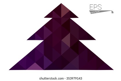 Dark purple low polygon style christmas tree vector illustration consisting of triangles.Abstract triangular polygonal origami or crystal design of New Years celebration. Isolated on white background.