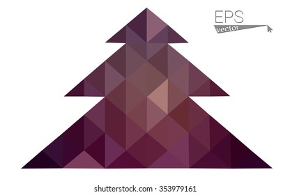 Dark purple low polygon style christmas tree vector illustration consisting of triangles.Abstract triangular polygonal origami or crystal design of New Years celebration. Isolated on white background.