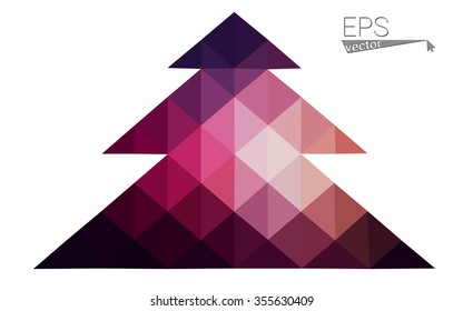 Dark purple low polygon style christmas tree vector illustration consisting of triangles.Abstract triangular polygonal origami or crystal design of New Years celebration. Isolated on white background.