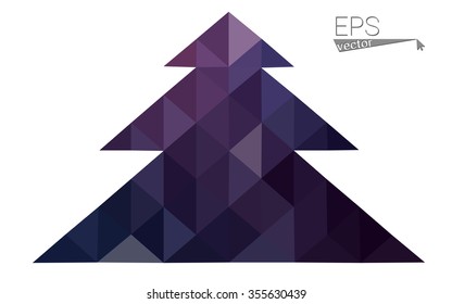Dark purple low polygon style christmas tree vector illustration consisting of triangles.Abstract triangular polygonal origami or crystal design of New Years celebration. Isolated on white background.