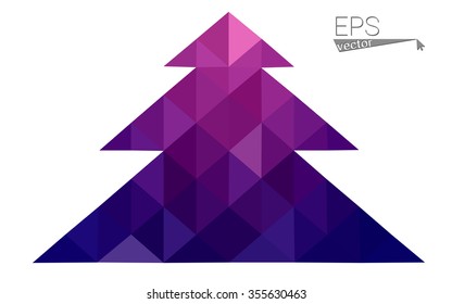Dark purple low polygon style christmas tree vector illustration consisting of triangles.Abstract triangular polygonal origami or crystal design of New Years celebration. Isolated on white background.