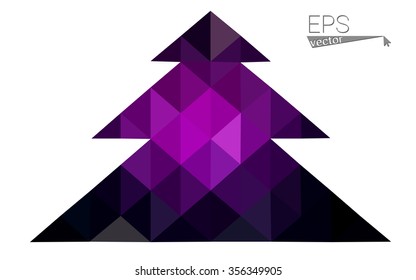 Dark purple low polygon style christmas tree vector illustration consisting of triangles.Abstract triangular polygonal origami or crystal design of New Years celebration. Isolated on white background.