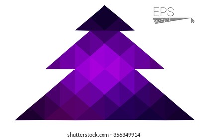 Dark purple low polygon style christmas tree vector illustration consisting of triangles.Abstract triangular polygonal origami or crystal design of New Years celebration. Isolated on white background.