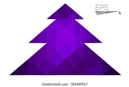 Dark purple low polygon style christmas tree vector illustration consisting of triangles.Abstract triangular polygonal origami or crystal design of New Years celebration. Isolated on white background.