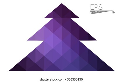 Dark purple low polygon style christmas tree vector illustration consisting of triangles.Abstract triangular polygonal origami or crystal design of New Years celebration. Isolated on white background.