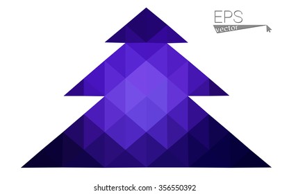 Dark purple low polygon style christmas tree vector illustration consisting of triangles.Abstract triangular polygonal origami or crystal design of New Years celebration. Isolated on white background.