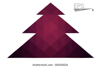 Dark purple low polygon style christmas tree vector illustration consisting of triangles.Abstract triangular polygonal origami or crystal design of New Years celebration. Isolated on white background.