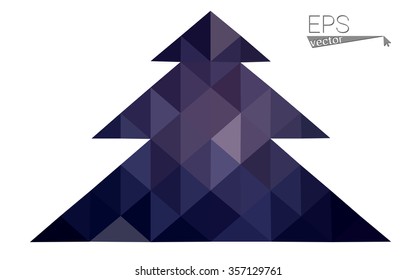Dark purple low polygon style christmas tree vector illustration consisting of triangles.Abstract triangular polygonal origami or crystal design of New Years celebration. Isolated on white background.
