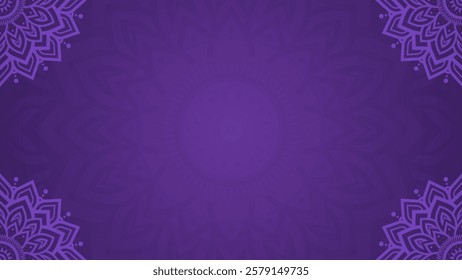 Dark Purple Mandala Horizontal Background with Subtle Intricate Floral Detail Accents