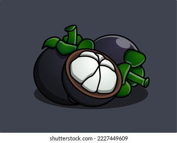 vector de mangostino morado oscuro aislado en fondo gris. linda ilustración.