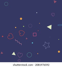 Dark Purple Multicolor Pink Stars Zigzag Green Background. Wave Hearts Colorful Circle Pastel Oval Orange Hipster Background. Polygonal Square Bright Red Blue Ring Geometrical Design.