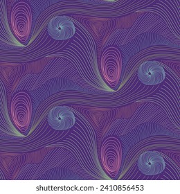 Dunkelviolett-op-art nahtloses Muster. Surrealer neonächlicher Hintergrund mit abstrakten Wellen.