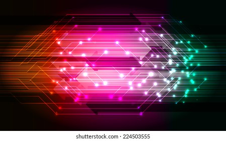 Dark purple orange blue Light Abstract Technology background for computer graphic website and internet, circuit board.