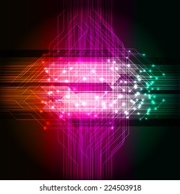 Dark purple orange blue Light Abstract Technology background for computer graphic website and internet, circuit board.