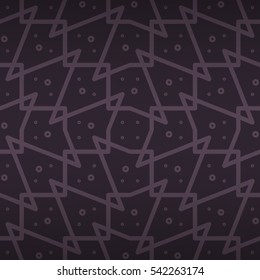 Dark purple ornamental seamless pattern in alien style. Vector background. Plain puzzle repeatable backdrop.
