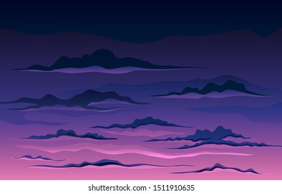 Dark purple with a pink bottom evening sky. Vector illustration.