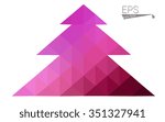 Dark purple, pink low polygon style christmas tree vector illustration consisting of triangles.Abstract polygonal origami or crystal design of New Years celebration. Isolated on white background.