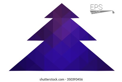 Dark purple, pink low polygon style christmas tree vector illustration consisting of triangles.Abstract polygonal origami or crystal design of New Years celebration. Isolated on white background.