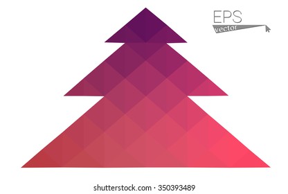 Dark purple, pink low polygon style christmas tree vector illustration consisting of triangles.Abstract polygonal origami or crystal design of New Years celebration. Isolated on white background.