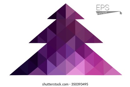Dark purple, pink low polygon style christmas tree vector illustration consisting of triangles.Abstract polygonal origami or crystal design of New Years celebration. Isolated on white background.