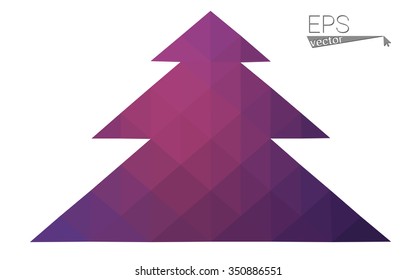 Dark purple, pink low polygon style christmas tree vector illustration consisting of triangles.Abstract polygonal origami or crystal design of New Years celebration. Isolated on white background.