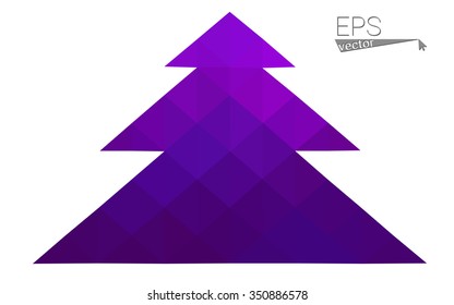 Dark purple, pink low polygon style christmas tree vector illustration consisting of triangles.Abstract polygonal origami or crystal design of New Years celebration. Isolated on white background.