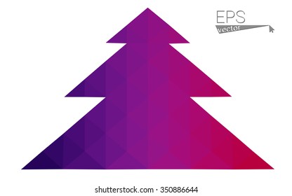 Dark purple, pink low polygon style christmas tree vector illustration consisting of triangles.Abstract polygonal origami or crystal design of New Years celebration. Isolated on white background.