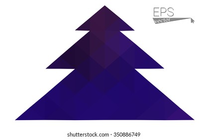 Dark purple, pink low polygon style christmas tree vector illustration consisting of triangles.Abstract polygonal origami or crystal design of New Years celebration. Isolated on white background.
