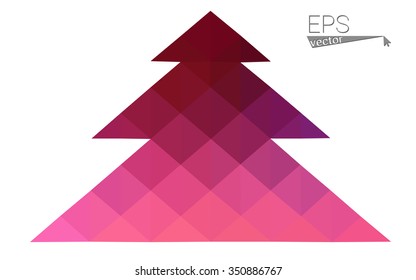 Dark purple, pink low polygon style christmas tree vector illustration consisting of triangles.Abstract polygonal origami or crystal design of New Years celebration. Isolated on white background.