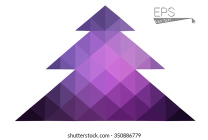 Dark purple, pink low polygon style christmas tree vector illustration consisting of triangles.Abstract polygonal origami or crystal design of New Years celebration. Isolated on white background.