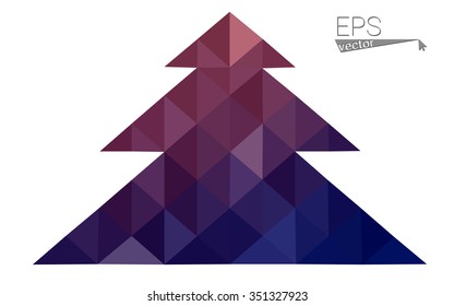Dark purple, pink low polygon style christmas tree vector illustration consisting of triangles.Abstract polygonal origami or crystal design of New Years celebration. Isolated on white background.