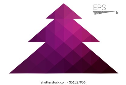Dark purple, pink low polygon style christmas tree vector illustration consisting of triangles.Abstract polygonal origami or crystal design of New Years celebration. Isolated on white background.