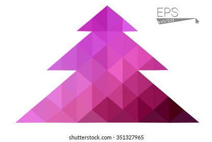 Dark purple, pink low polygon style christmas tree vector illustration consisting of triangles.Abstract polygonal origami or crystal design of New Years celebration. Isolated on white background.