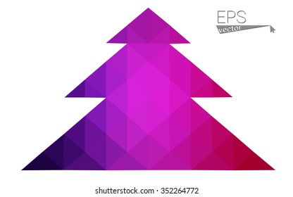 Dark purple, pink low polygon style christmas tree vector illustration consisting of triangles.Abstract polygonal origami or crystal design of New Years celebration. Isolated on white background.