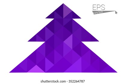 Dark purple, pink low polygon style christmas tree vector illustration consisting of triangles.Abstract polygonal origami or crystal design of New Years celebration. Isolated on white background.