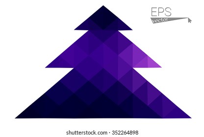 Dark purple, pink low polygon style christmas tree vector illustration consisting of triangles.Abstract polygonal origami or crystal design of New Years celebration. Isolated on white background.