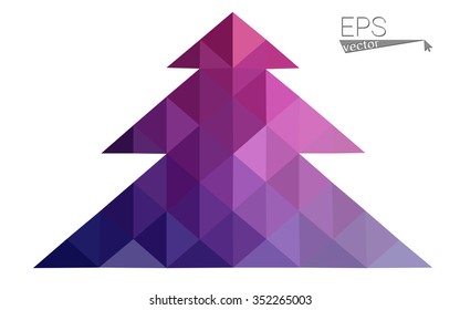 Dark purple, pink low polygon style christmas tree vector illustration consisting of triangles.Abstract polygonal origami or crystal design of New Years celebration. Isolated on white background.